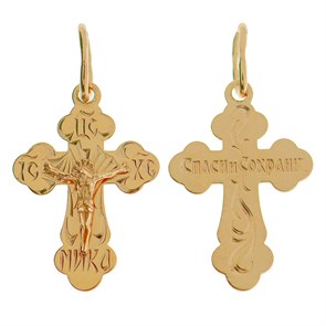 Крест позолоченный Ag 925/Au 585, коллекция Москва златоглавая-2, с молитвой Спаси и сохрани, Позолота красная 585*, 1,49 гр. КРС02242191