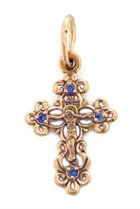 Крест позолоченный Ag 925/Au 585, коллекция Иваново, вставка Фианит, Позолота красная 585*, 0,83 гр. КРС02242202