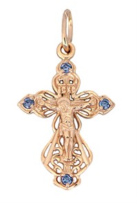 Крест позолоченный Ag 925/Au 585, коллекция Иваново, вставка Фианит, с молитвой Спаси и сохрани, Позолота красная 585*, 1,39 гр. КРС02242204