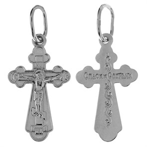 Крест серебряный Ag 925, коллекция Иваново, с молитвой Спаси и сохрани, Родий, 0,83 гр. КРС02242422