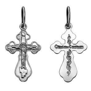 Крест серебряный Ag 925, коллекция Иваново, с молитвой Спаси и сохрани, Родий, 0,81 гр. КРС02242428