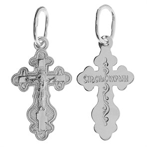 Крест серебряный Ag 925, коллекция Иваново, с молитвой Спаси и сохрани, Родий, 0,7 гр. КРС02242430