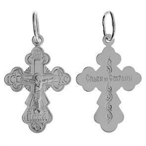 Крест серебряный Ag 925, коллекция Иваново, с молитвой Спаси и сохрани, Родий, 1,13 гр. КРС02242445