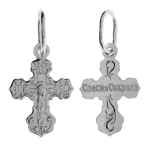 Крест серебряный Ag 925, коллекция Иваново, с молитвой Спаси и сохрани, Родий, 0,52 гр. КРС02242492
