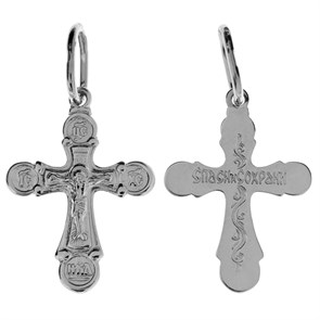 Крест серебряный Ag 925, коллекция Иваново, с молитвой Спаси и сохрани, Родий, 0,63 гр. КРС02242493