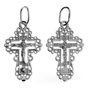 Крест серебряный Ag 925, коллекция Иваново, с молитвой Спаси и сохрани, Родий, 1,16 гр. КРС02242570
