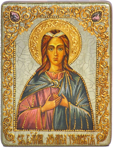 {{photo.Alt || photo.Description || 'Подарочная икона "Блаженная Домна Томская" на мореном дубе 15х20 см'}}