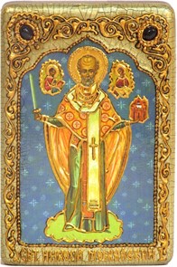 {{photo.Alt || photo.Description || 'Настольная икона "Никола Можайский" на мореном дубе 10х15 настольная'}}