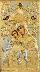 Икона рукописная в ризе 65х110 объемная золочение Достойно Есть 239280