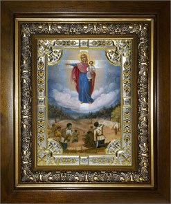 {{photo.Alt || photo.Description || 'Августовская икона 18х24 Божией Матери (Явление Богоматери русскому воинству) в киоте 24х30'}}