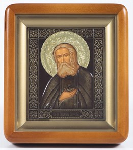 Икона Серафим Саровский в киоте 11х13 фигурный патинированая 235816