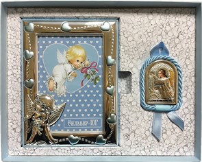 Детский Набор (Фоторамка+Подвесная Икона Ангела-Хранителя В Единой Подарочной Коробке). Цвет – Голубой SIL491