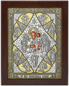 {{photo.Alt || photo.Description || 'Икона освященная Божьей Матери Неопалимая Купина серебряная на дереве позолоченная'}}