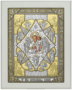 {{photo.Alt || photo.Description || 'Икона освященная Неопалимая Купина Божией Матери серебряная на белом дереве позолоченная'}}