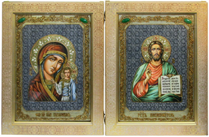 {{photo.Alt || photo.Description || 'Венчальная пара больших подарочных икон Казанская икона Божией Матери и Господь Вседержитель на мореном дубе 42х29'}}