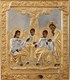 Икона живописная в ризе 24х30 объемная золочение Троица 237394