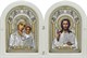 Складень освященный серебряный Казанская Божья Матерь и Спас Благословляющий на белом дереве с позолотой 243058 - фото 22518