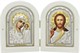 Складень серебряный Казанская Божья Матерь и Спаситель на белом дереве освященный 243393 - фото 23272