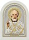 Подарочная освященная икона Николая Чудотворца на белом дереве серебряная позолоченная 243653
