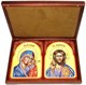 Рукописная пара подарочных икон Казанская икона Божией Матери и Господь Вседержитель на кипарисе 20х15 20328