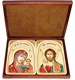 Рукописная пара подарочных икон Казанская икона Божией Матери и Господь Вседержитель на кипарисе 20х15 20984