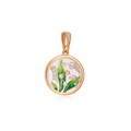 Подвеска с фианитами «Ландыши», белая с позолотой, круглая, горячая эмаль Fil71.130з-589