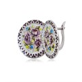 Серьги из серебра круглые «Жостово», бело-фиолетовые Fil3.24э-973