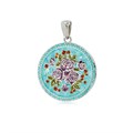 Подвеска из серебра «Жостовский букет», круглая (эмаль), голубая Fil7.24э-1027
