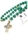 Четки православные из натурального малахита с серебряным крестом "Иисусова молитва" 52311