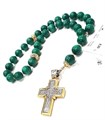 Четки православные из натурального малахита с серебряным крестом "Иисусова молитва" 52311