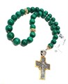 Четки православные из натурального малахита с серебряным крестом "Иисусова молитва" 52311
