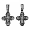 Крест серебрянный, Чернение (оксидирование), с корундами, Покров Пресвятой Богородицы, Спаси и сохрани, 2.50 гр. ПР.К.000390