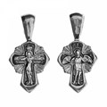 Крест серебрянный, Чернение (оксидирование), с корундами, Михаил Архангел, Спаси и сохрани, 1.17 гр. ПР.К.000401