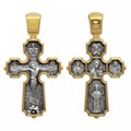 Крест серебрянный, Позолота желтая 999* Чернение (оксидирование), с корундами, Казанская Божья Матерь-Николай Чудотворец, Акимов, 4.03 гр. ПР.К.000780