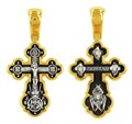 Крест серебрянный, Позолота желтая 999* Чернение (оксидирование), с корундами, Спаси и сохрани, коллекция "Санкт-Петербург", 4.00 гр. 225056