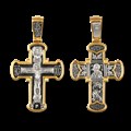 Крест серебрянный, Позолота желтая 999* Чернение (оксидирование), с корундами, Феодоровская Божья Матерь, Мати всепетая, не отврати лица Твоего от прибегающ, коллекция "Санкт-Петербург", 12.10 гр. 224819