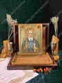 Настольная икона Преподобный Сергий Радонежский чудотворец на дубе 10х15 см. 234176