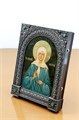 Писаная Икона Святой Матроны Московской на камне подарочная 18х22 в серебряном окладе с камнями окладе 20х24 61491 - фото 92122