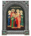 Писаная икона Царская Семья на камне подарочная 18х22 в серебряном окладе с камнями окладе 20х24 61494