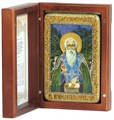 Настольная икона "Преподобный Сергий Радонежский чудотворец" на мореном дубе 10х15 настольная RTI-043-8.m