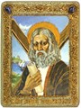 Подарочная икона "Святой апостол Андрей Первозванный" на черном дубе 15х20 полуаналойная RTI-238-8.m