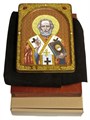 Живописная икона Святитель Николай, архиепископ Мир Ликийский (Мирликийский), чудотворец на кипарисе 21х29 аналойная RTI-840.Ак