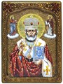 Живописная икона Святитель Николай, архиепископ Мир Ликийский (Мирликийский), чудотворец на кипарисе 21х29 аналойная RTI-8400А.Ак