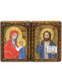 Венчальная пара Живописных икон "Казанская икона Божией Матери" и "Господь Вседержитель" на кипарисе 15х20 полуаналойная RTI-P821.Ak-456