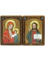 Венчальная пара Живописных икон "Казанская икона Божией Матери" и "Господь Вседержитель" на кипарисе 15х20 полуаналойная RTI-P821.Ak-457