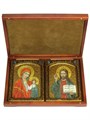 Венчальная пара Живописных икон "Казанская икона Божией Матери" и "Господь Вседержитель" на кипарисе 15х20 полуаналойная RTI-P821.Ak-457