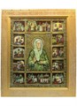 Живописная икона Блаженная старица Матрона Московская с житийными сценами на кипарисе 44х54 большая подарочная RTI-985.Ак